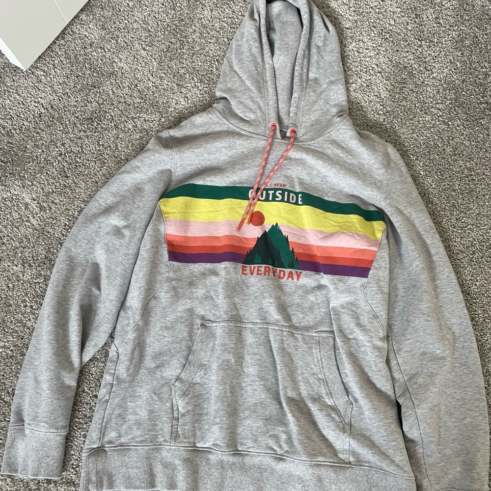 LL Bean Gray Hoodie with Multicolor Graphic